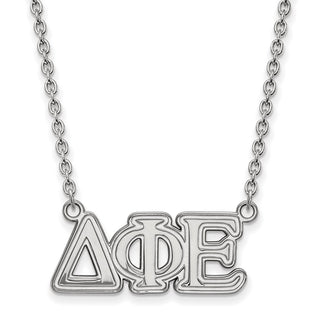 Sterling Silver Rhodium-plated LogoArt Delta Phi Epsilon Sorority Greek Letters Medium Pendant 18 inch Necklace