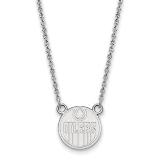 10k White Gold NHL LogoArt Edmonton Oilers Small Pendant 18 inch Necklace