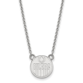14k White Gold NHL LogoArt Edmonton Oilers Small Pendant 18 inch Necklace