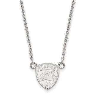 Sterling Silver Rhodium-plated NHL LogoArt Florida Panthers Small Pendant 18 inch Necklace