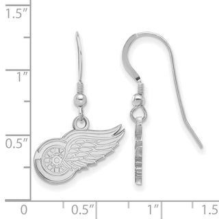 Sterling Silver Rhodium-plated NHL LogoArt Detroit Red Wings Small Dangle Wire Earrings