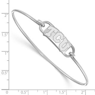 Sterling Silver Rhodium-plated LogoArt Texas Christian University T-C-U Small Center 7 inch Wire Bangle Bracelet