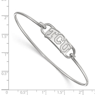 Sterling Silver Rhodium-plated LogoArt Texas Christian University T-C-U Small Center 7 inch Wire Bangle Bracelet