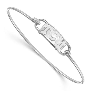 Sterling Silver Rhodium-plated LogoArt Texas Christian University T-C-U Small Center 7 inch Wire Bangle Bracelet