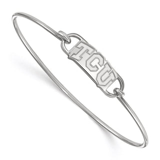 Sterling Silver Rhodium-plated LogoArt Texas Christian University T-C-U Small Center 7 inch Wire Bangle Bracelet