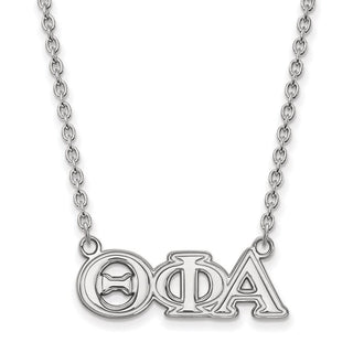 Sterling Silver Rhodium-plated LogoArt Theta Phi Alpha Sorority Greek Letters Medium Pendant 18 inch Necklace