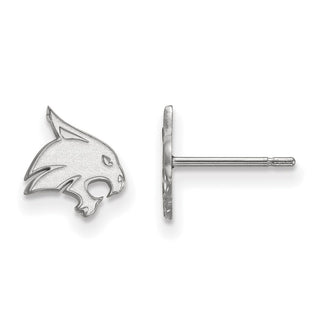 Sterling Silver Rhodium-plated LogoArt Texas State University Bobcat Extra Small Post Earrings