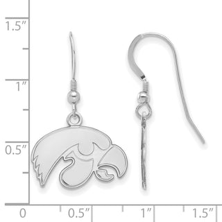 Sterling Silver Rhodium-plated LogoArt University of Iowa Hawk Small Dangle Wire Earrings