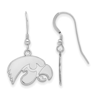 Sterling Silver Rhodium-plated LogoArt University of Iowa Hawk Small Dangle Wire Earrings