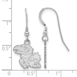 Sterling Silver Rhodium-plated LogoArt University of Kansas Jayhawk Small Dangle Wire Earrings SS007UKS