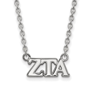 Sterling Silver Rhodium-plated LogoArt Zeta Tau Alpha Sorority Greek Letters Medium Pendant 18 inch Necklace