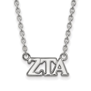 Sterling Silver Rhodium-plated LogoArt Zeta Tau Alpha Sorority Greek Letters Medium Pendant 18 inch Necklace