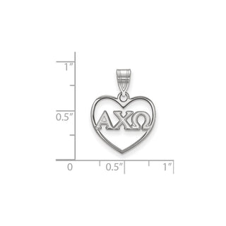 Sterling Silver Rhodium-plated LogoArt Alpha Chi Omega Sorority Greek Letters Heart Pendant