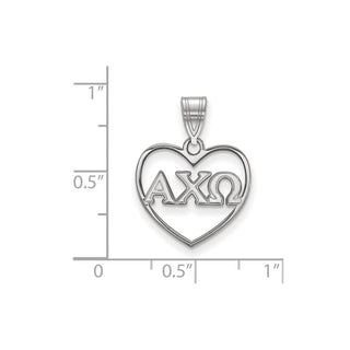 Sterling Silver Rhodium-plated LogoArt Alpha Chi Omega Sorority Greek Letters Heart Pendant