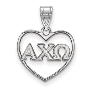 Sterling Silver Rhodium-plated LogoArt Alpha Chi Omega Sorority Greek Letters Heart Pendant