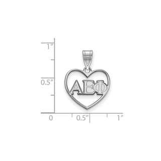 Sterling Silver Rhodium-plated LogoArt Alpha Epsilon Phi Sorority Greek Letters Heart Pendant