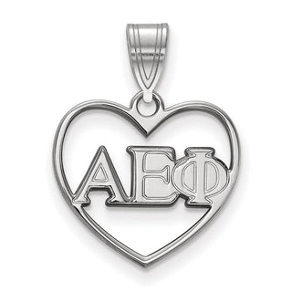 Sterling Silver Rhodium-plated LogoArt Alpha Epsilon Phi Sorority Greek Letters Heart Pendant