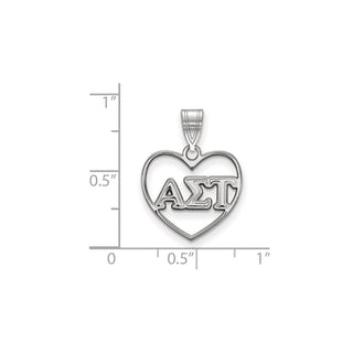 Sterling Silver Rhodium-plated LogoArt Alpha Sigma Tau Sorority Greek Letters Heart Pendant