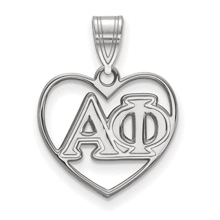 Sterling Silver Rhodium-plated LogoArt Alpha Phi Sorority Greek Letters Heart Pendant