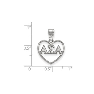 Sterling Silver Rhodium-plated LogoArt Alpha Sigma Alpha Sorority Greek Letters Heart Pendant