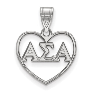 Sterling Silver Rhodium-plated LogoArt Alpha Sigma Alpha Sorority Greek Letters Heart Pendant