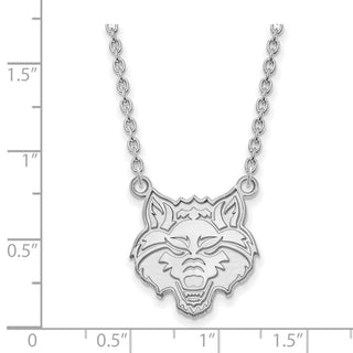 Sterling Silver Rhodium-plated LogoArt Arkansas State University Wolf Large Pendant 18 inch Necklace