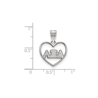 Sterling Silver Rhodium-plated LogoArt Alpha Xi Delta Sorority Greek Letters Heart Pendant