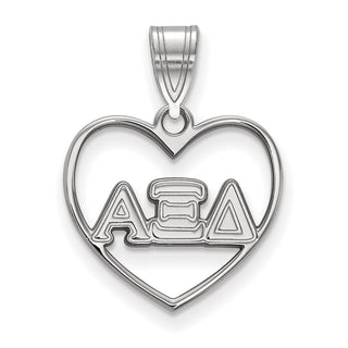 Sterling Silver Rhodium-plated LogoArt Alpha Xi Delta Sorority Greek Letters Heart Pendant