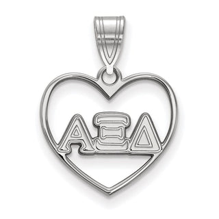 Sterling Silver Rhodium-plated LogoArt Alpha Xi Delta Sorority Greek Letters Heart Pendant