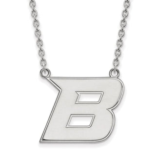 14k White Gold LogoArt Boise State University Letter B Large Pendant 18 inch Necklace