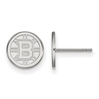 Sterling Silver Rhodium-plated NHL LogoArt Boston Bruins Extra Small Post Earrings