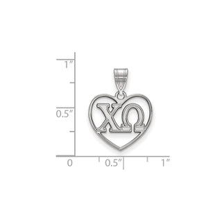 Sterling Silver Rhodium-plated LogoArt Chi Omega Sorority Greek Letters Heart Pendant