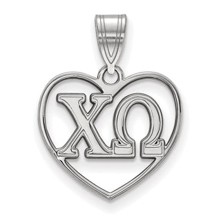 Sterling Silver Rhodium-plated LogoArt Chi Omega Sorority Greek Letters Heart Pendant