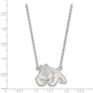 Sterling Silver Rhodium-plated LogoArt California State University Fresno Bulldog Large Pendant 18 inch Necklace