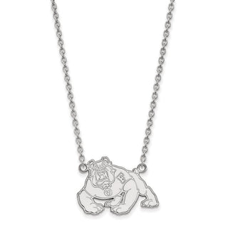 Sterling Silver Rhodium-plated LogoArt California State University Fresno Bulldog Large Pendant 18 inch Necklace