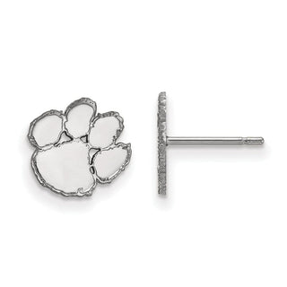 Sterling Silver Rhodium-plated LogoArt Clemson University Tiger Paw Extra Small Post Earrings