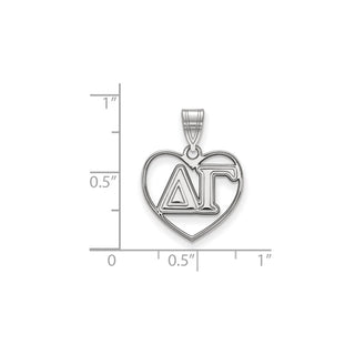 Sterling Silver Rhodium-plated LogoArt Delta Gamma Sorority Greek Letters Heart Pendant