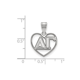Sterling Silver Rhodium-plated LogoArt Delta Gamma Sorority Greek Letters Heart Pendant