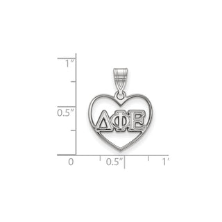 Sterling Silver Rhodium-plated LogoArt Delta Phi Epsilon Sorority Greek Letters Heart Pendant