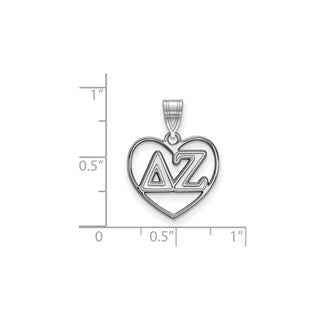 Sterling Silver Rhodium-plated LogoArt Delta Zeta Sorority Greek Letters Heart Pendant