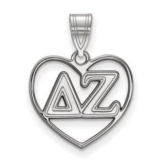 Sterling Silver Rhodium-plated LogoArt Delta Zeta Sorority Greek Letters Heart Pendant