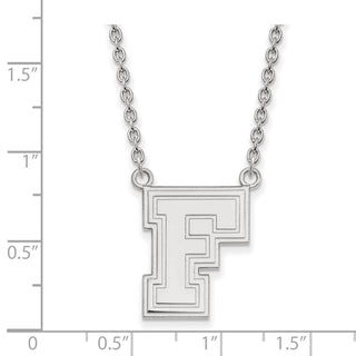 14k White Gold LogoArt Fordham University Letter F Large Pendant 18 inch Necklace