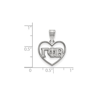 Sterling Silver Rhodium-plated LogoArt Gamma Phi Beta Sorority Greek Letters Heart Pendant