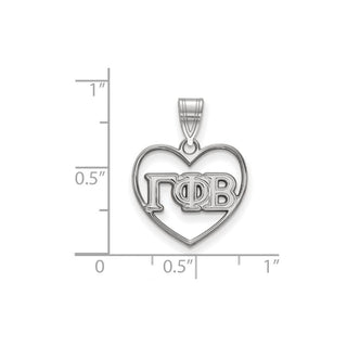 Sterling Silver Rhodium-plated LogoArt Gamma Phi Beta Sorority Greek Letters Heart Pendant