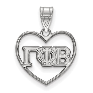Sterling Silver Rhodium-plated LogoArt Gamma Phi Beta Sorority Greek Letters Heart Pendant