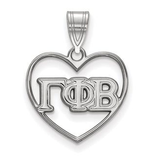 Sterling Silver Rhodium-plated LogoArt Gamma Phi Beta Sorority Greek Letters Heart Pendant