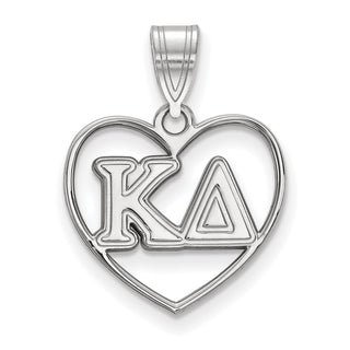 Sterling Silver Rhodium-plated LogoArt Kappa Delta Sorority Greek Letters Heart Pendant