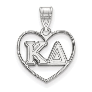 Sterling Silver Rhodium-plated LogoArt Kappa Delta Sorority Greek Letters Heart Pendant