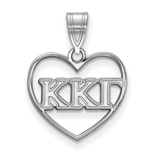 Sterling Silver Rhodium-plated LogoArt Kappa Kappa Gamma Sorority Greek Letters Heart Pendant