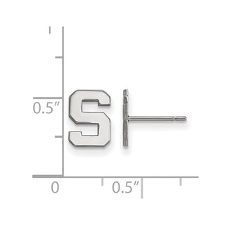 Sterling Silver Rhodium-plated LogoArt Michigan State University Letter S Extra Small Post Earrings